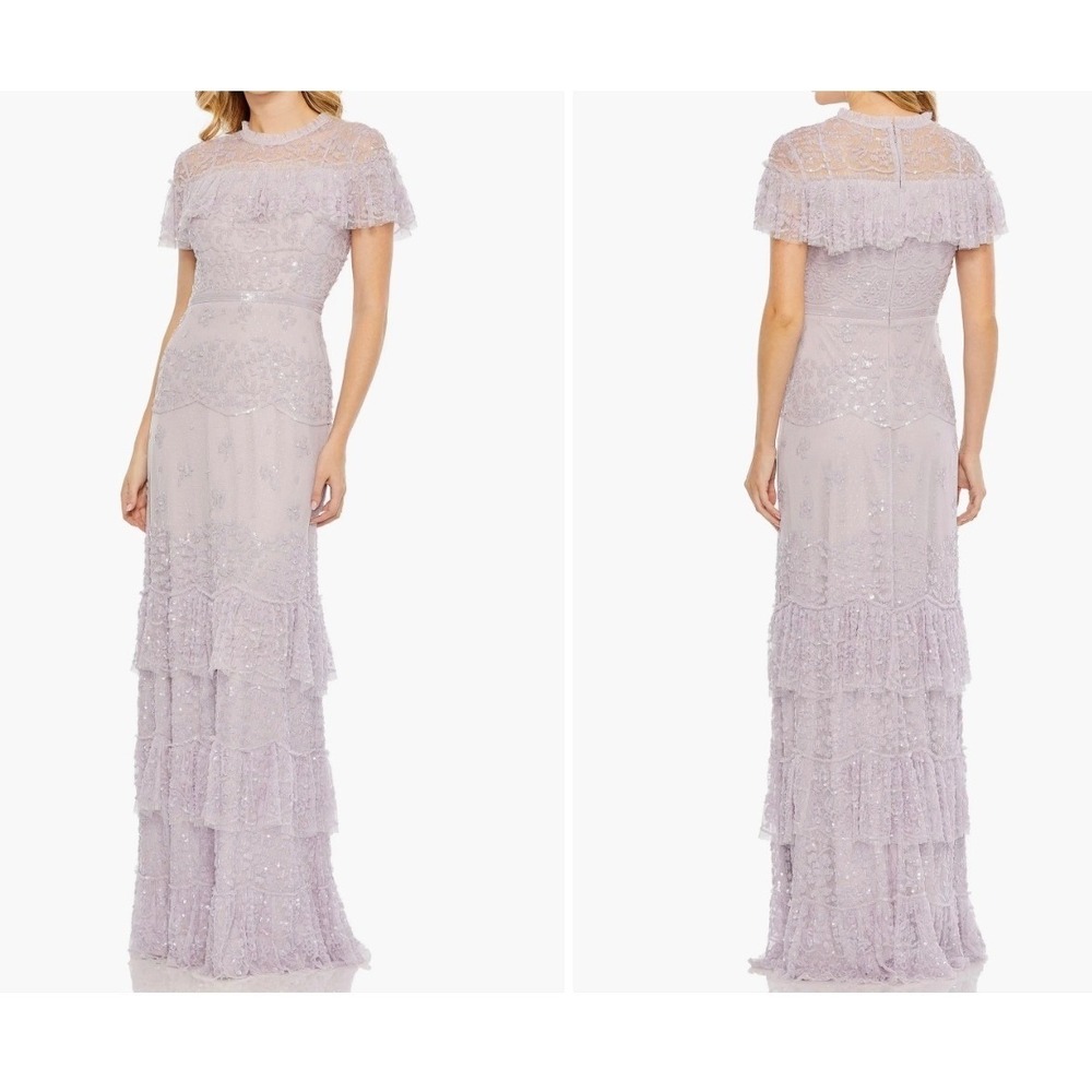 Mac Duggal NEW Floral Sequined Tiered Column Gown #9195 Lilac‎ Size 18 MSRP $798